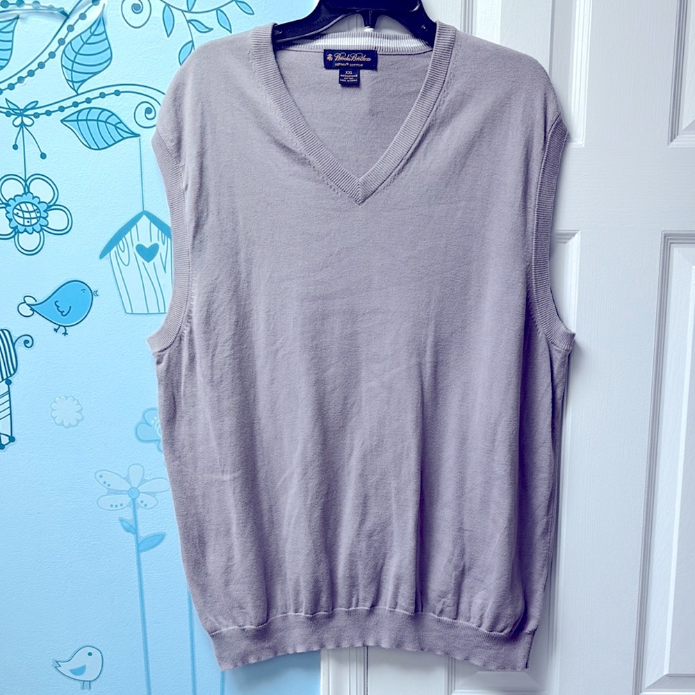 Brooks Brothers Gray 100% Supima Cotton Sweater Sleeveless Vest Men's Size XXL !